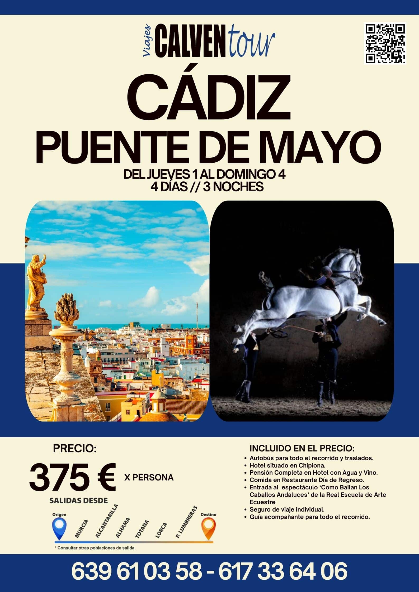 VIAJE PUENTE DE MAYO EN CADIZ. DEL 01 AL 04 DE MAYO DE 2025.