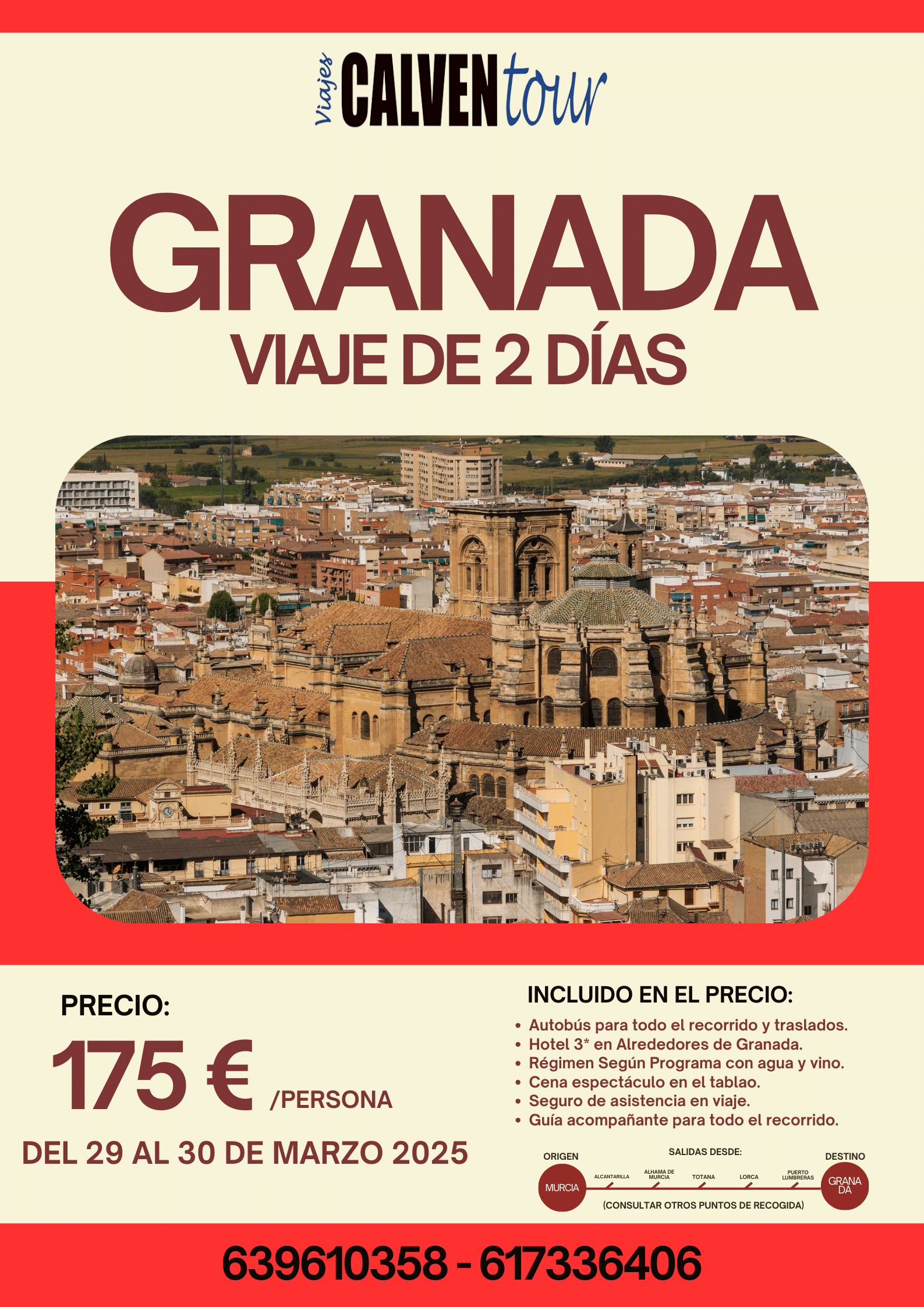 VIAJE A GRANADA. DEL 29 AL 30 DE MARZO DE 2025.