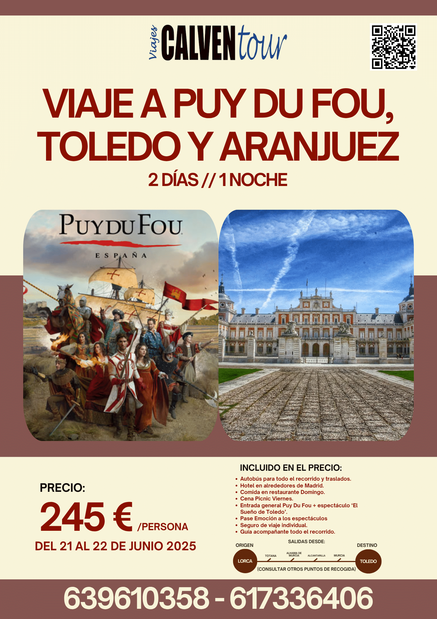 VIAJE A PUY DU FOU Y ARANJUEZ. DEL 21 AL 22 DE JUNIO DE 2025.