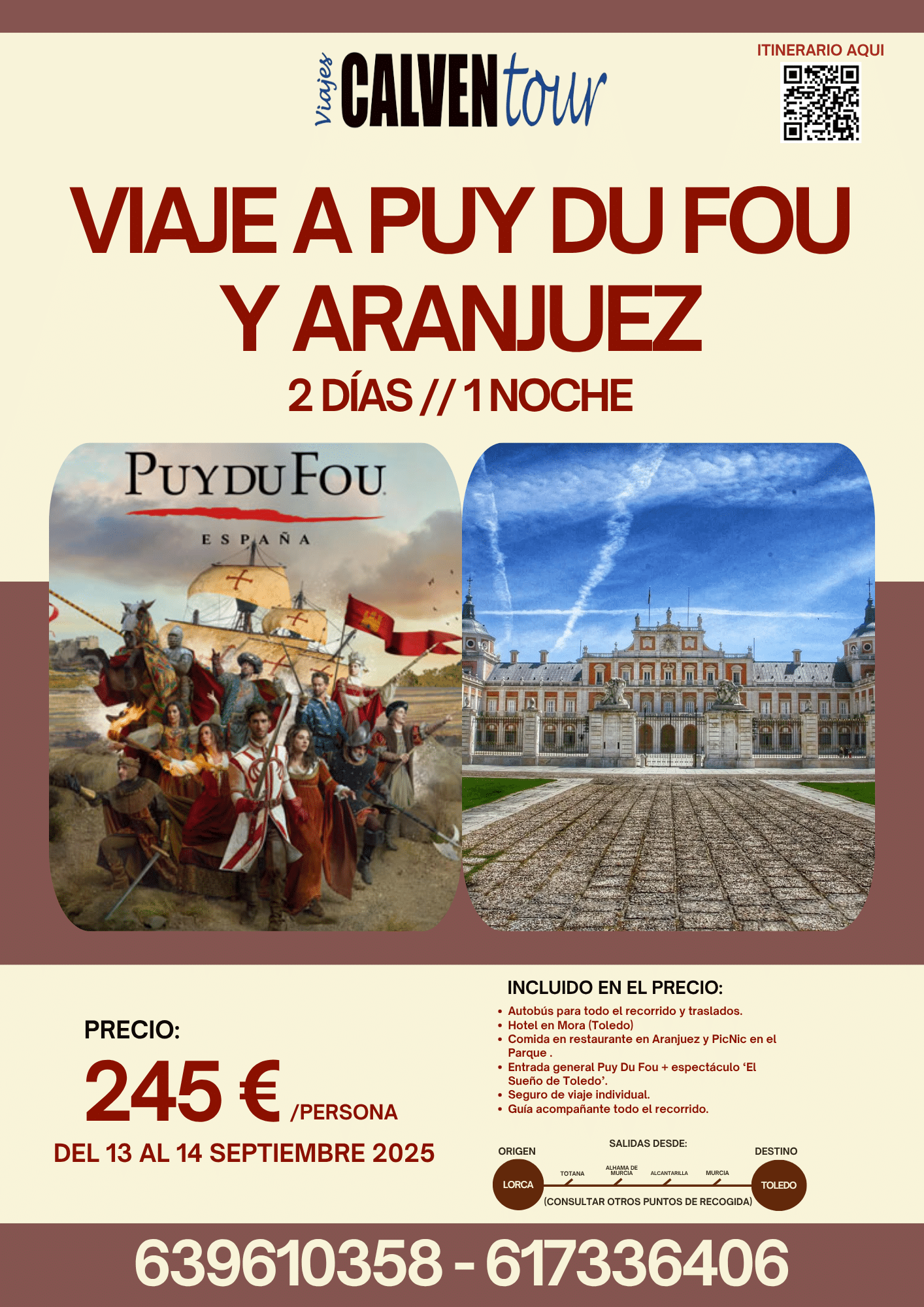 VIAJE A PUY DU FOU Y ARANJUEZ. DEL 13 AL 14 DE SEPTIEMBRE DE 2025.