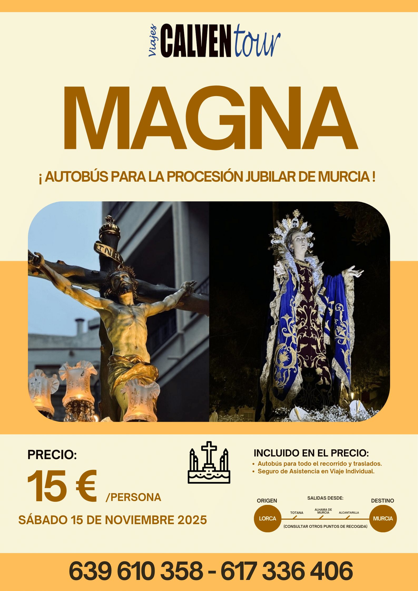 AUTOBÚS PROCESIÓN MAGNA MURCIA. SÁBADO 15 DE NOVIEMBRE DE 2025.