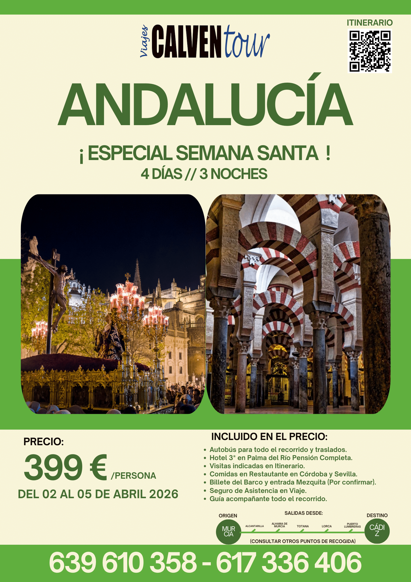 SEMANA SANTA EN CÓRDOBA Y SEVILLA. DEL 02 AL 05 DE ABRIL DE 2026.