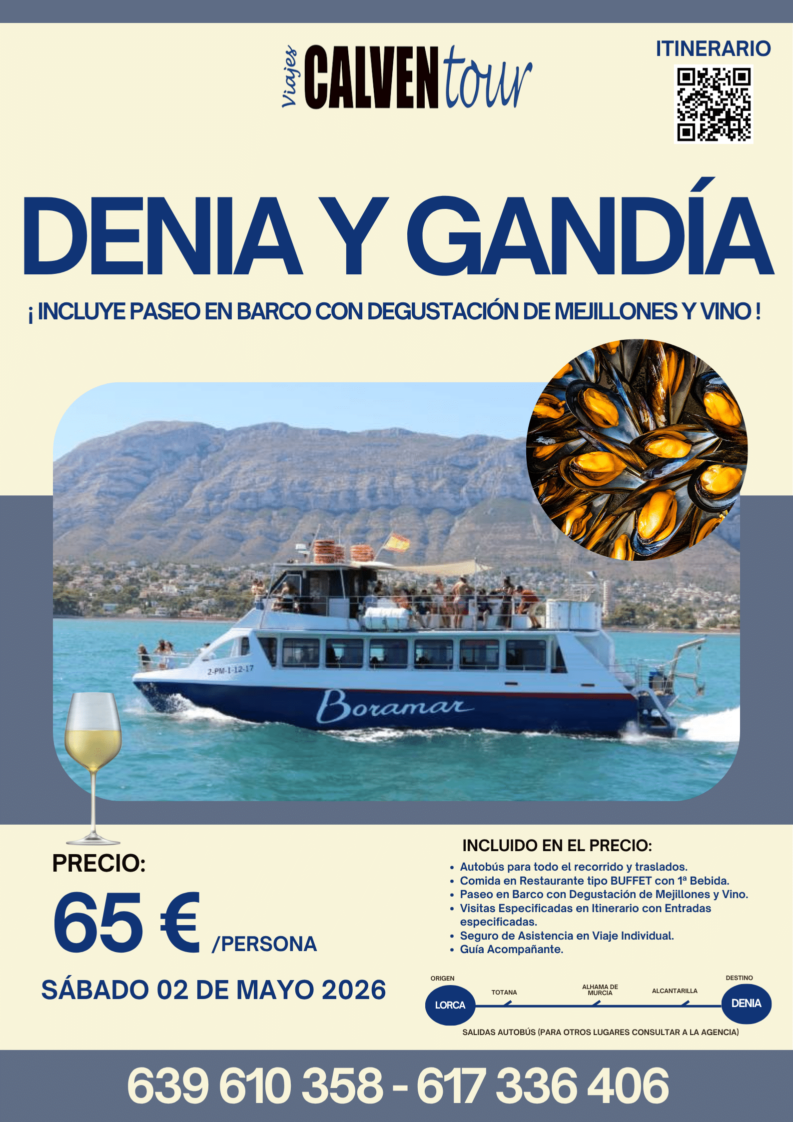 VIAJE A DÉNIA Y GANDÍA. SÁBADO 02 DE MAYO 2026.