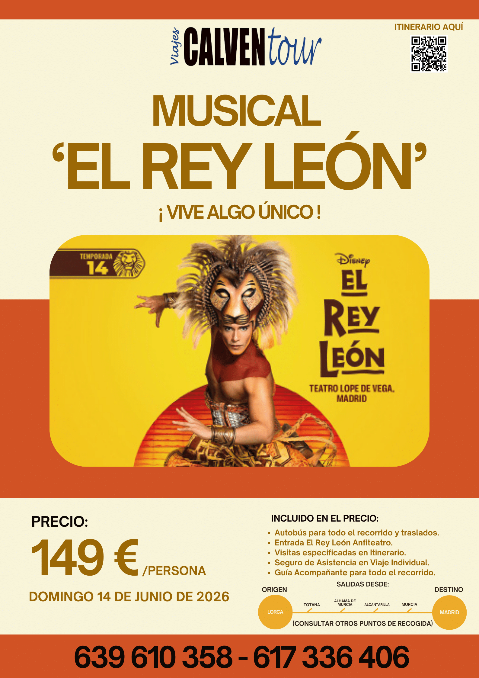 EXCURSIÓN A EL REY LEÓN. DOMINGO 14 DE JUNIO DE 2026.