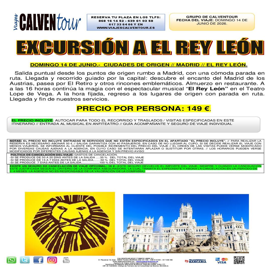 EXCURSIÓN A EL REY LEÓN. DOMINGO 14 DE JUNIO DE 2026. - Imagen 2