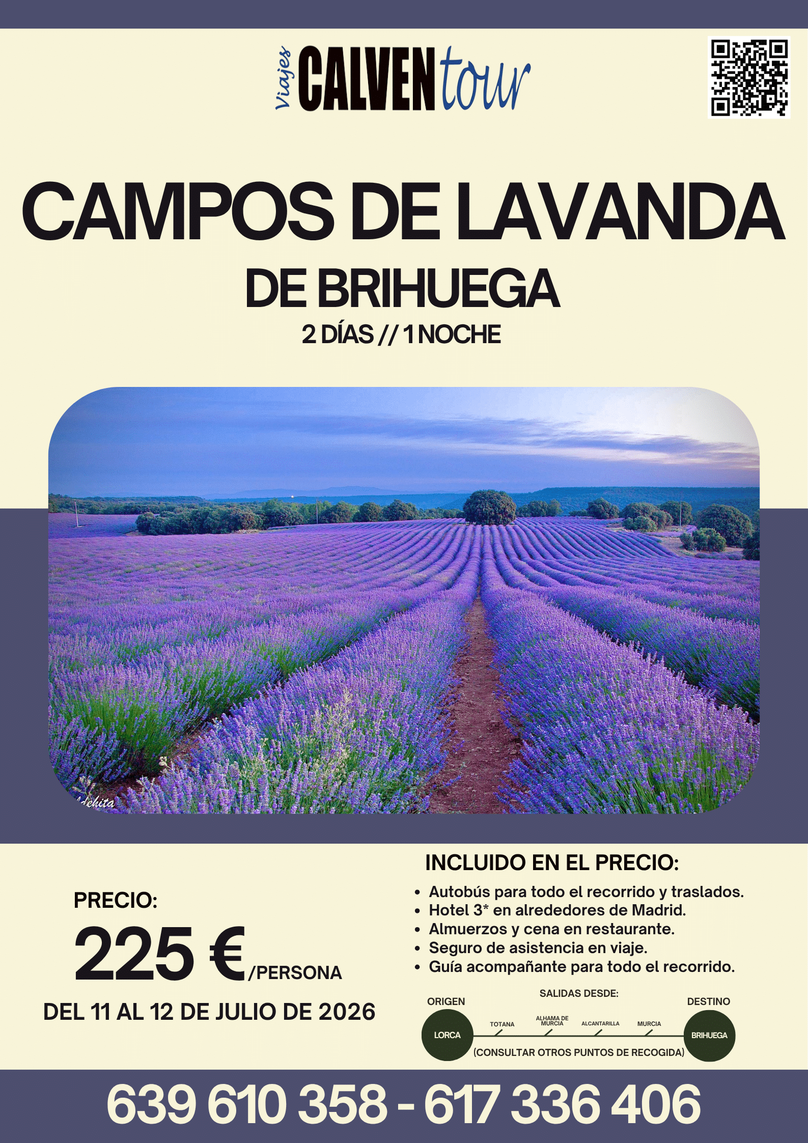 VIAJE A LOS CAMPOS DE LA LAVANDA DE BRIHUEGA. DEL 11 AL 13 DE JULIO DE 2026.