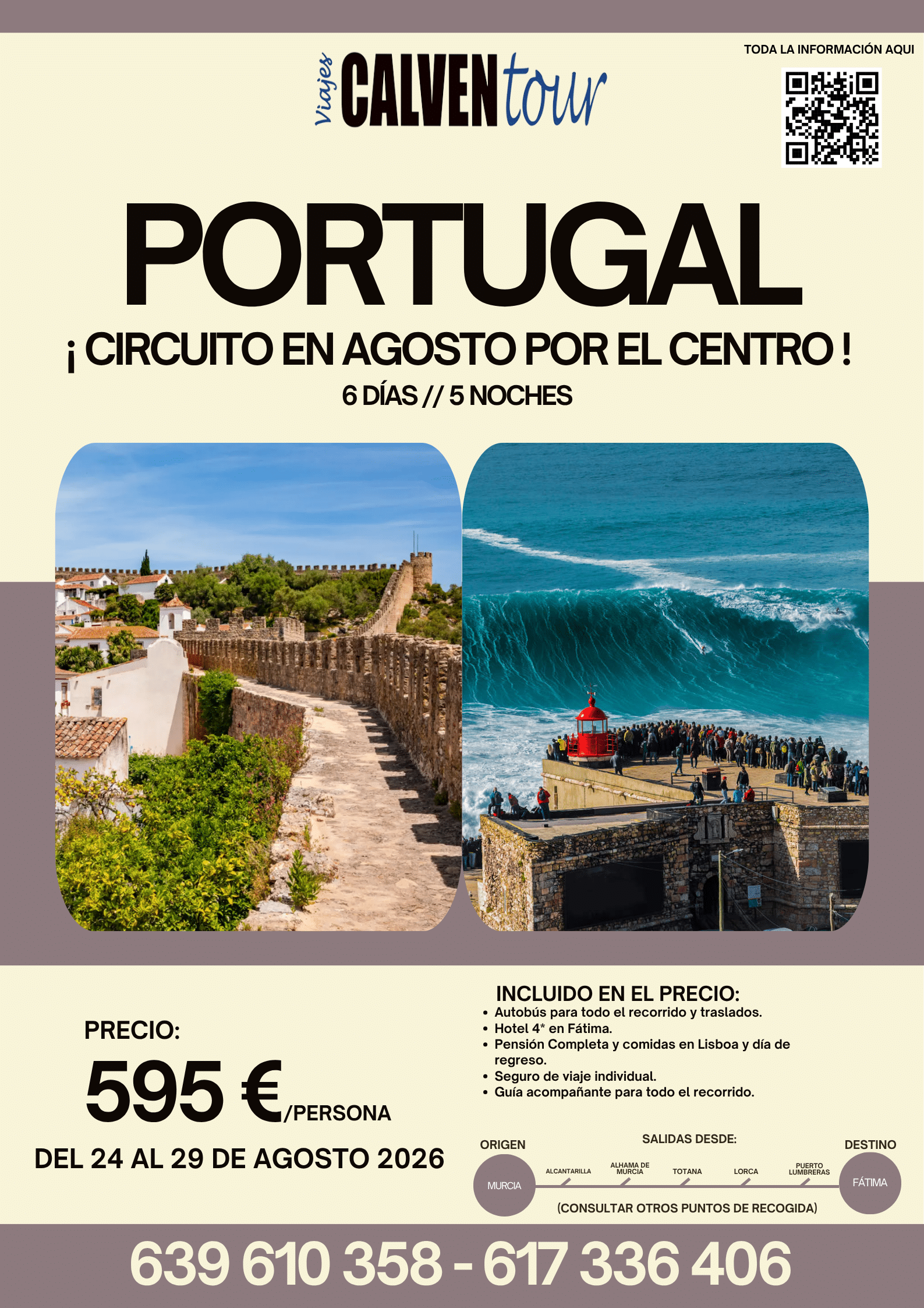 VIAJE AL CENTRO DE PORTUGAL EN AGOSTO. DEL 24 AL 29 DE AGOSTO DE 2026.