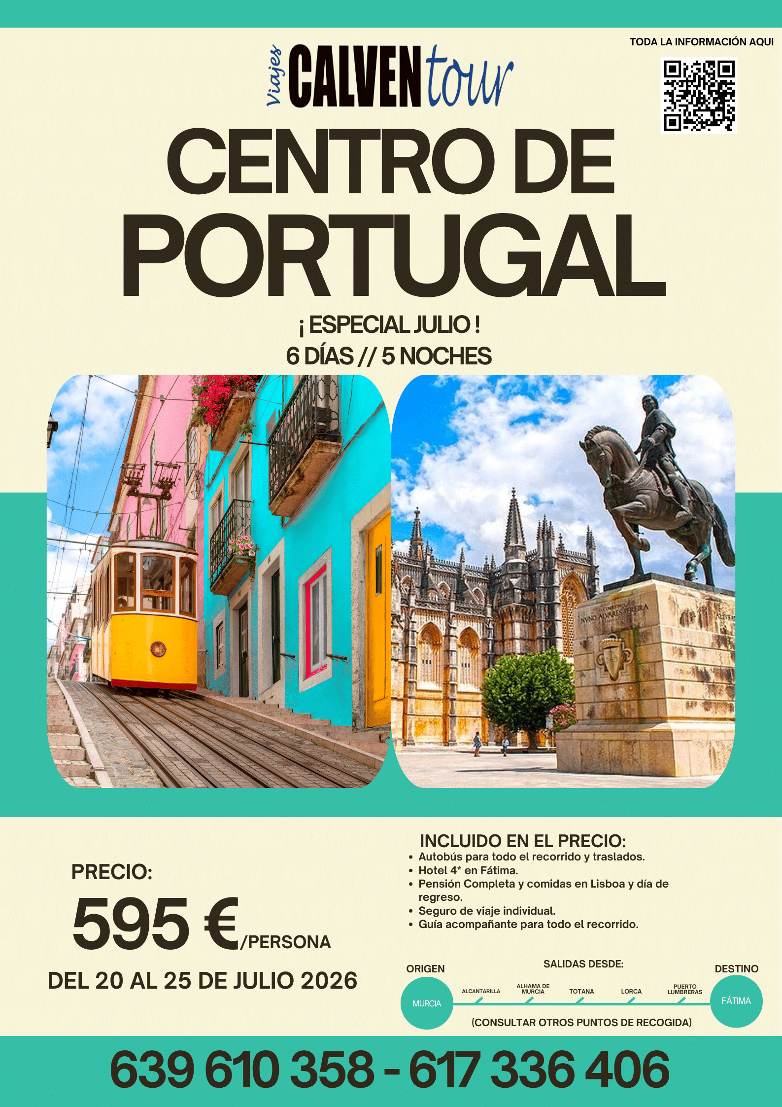 VIAJE AL CENTRO DE PORTUGAL EN JULIO. DEL 20 AL 25 DE JULIO DE 2026.