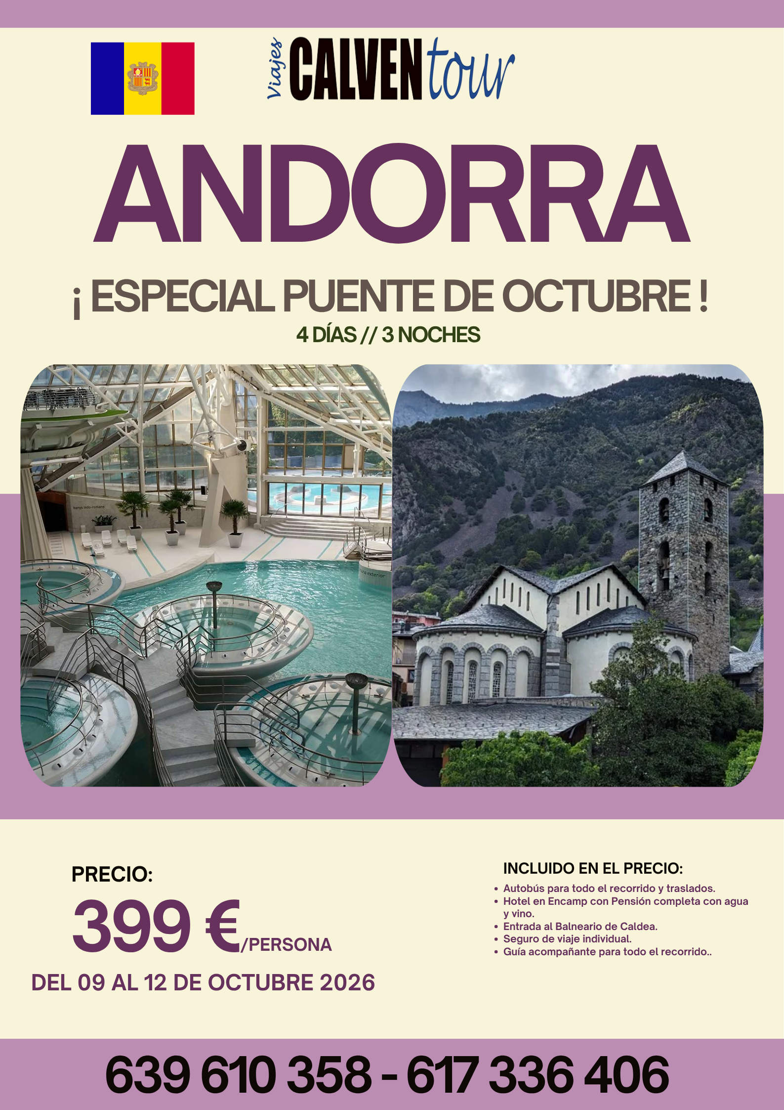 VIAJE A ANDORRA. ¡ ESPECIAL PUENTE DEL PILAR !. DEL 09 AL 12 DE OCTUBRE DE 2026.