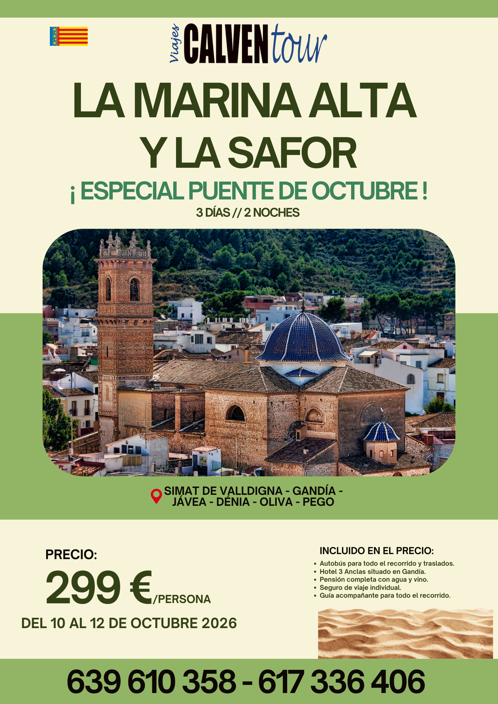 VIAJE A LAS COMARCAS DE LA MARINA ALTA Y LA SAFOR. ¡ ESPECIAL PUENTE DE OCTUBRE !. DEL 10 AL 12 DE OCTUBRE 2026.