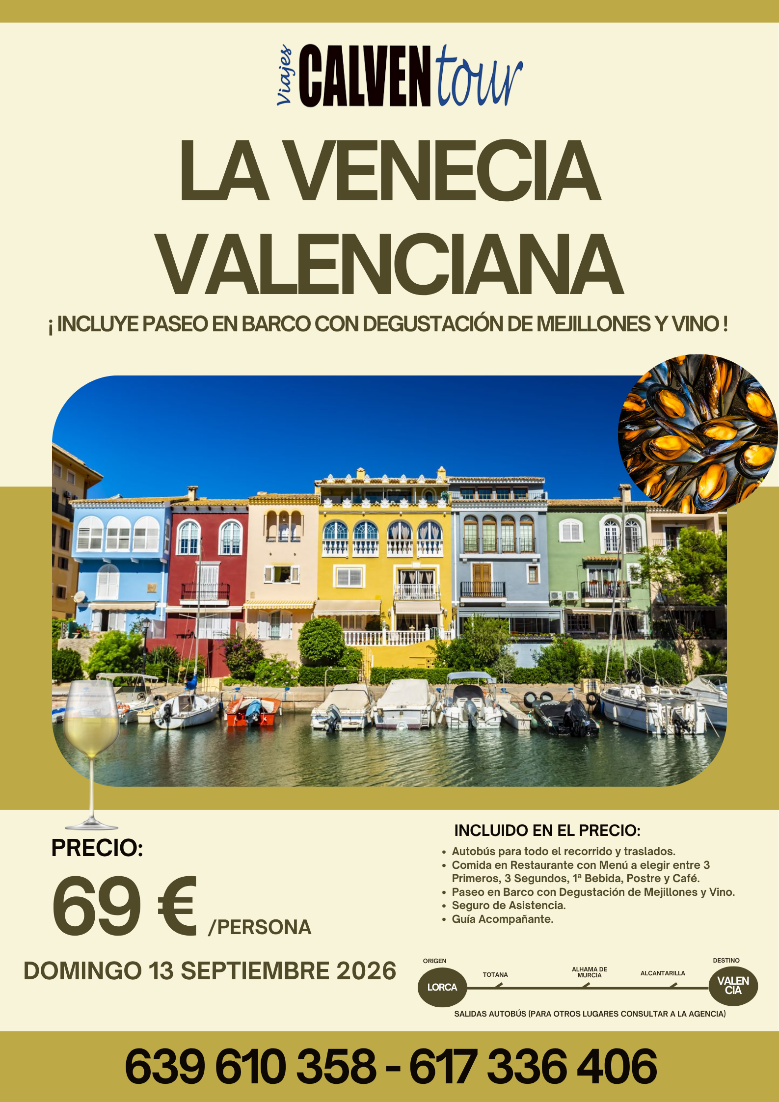 EXCURSIÓN A LA VENECIA VALENCIANA. DOMINGO 13 DE SEPTIEMBRE 2026.