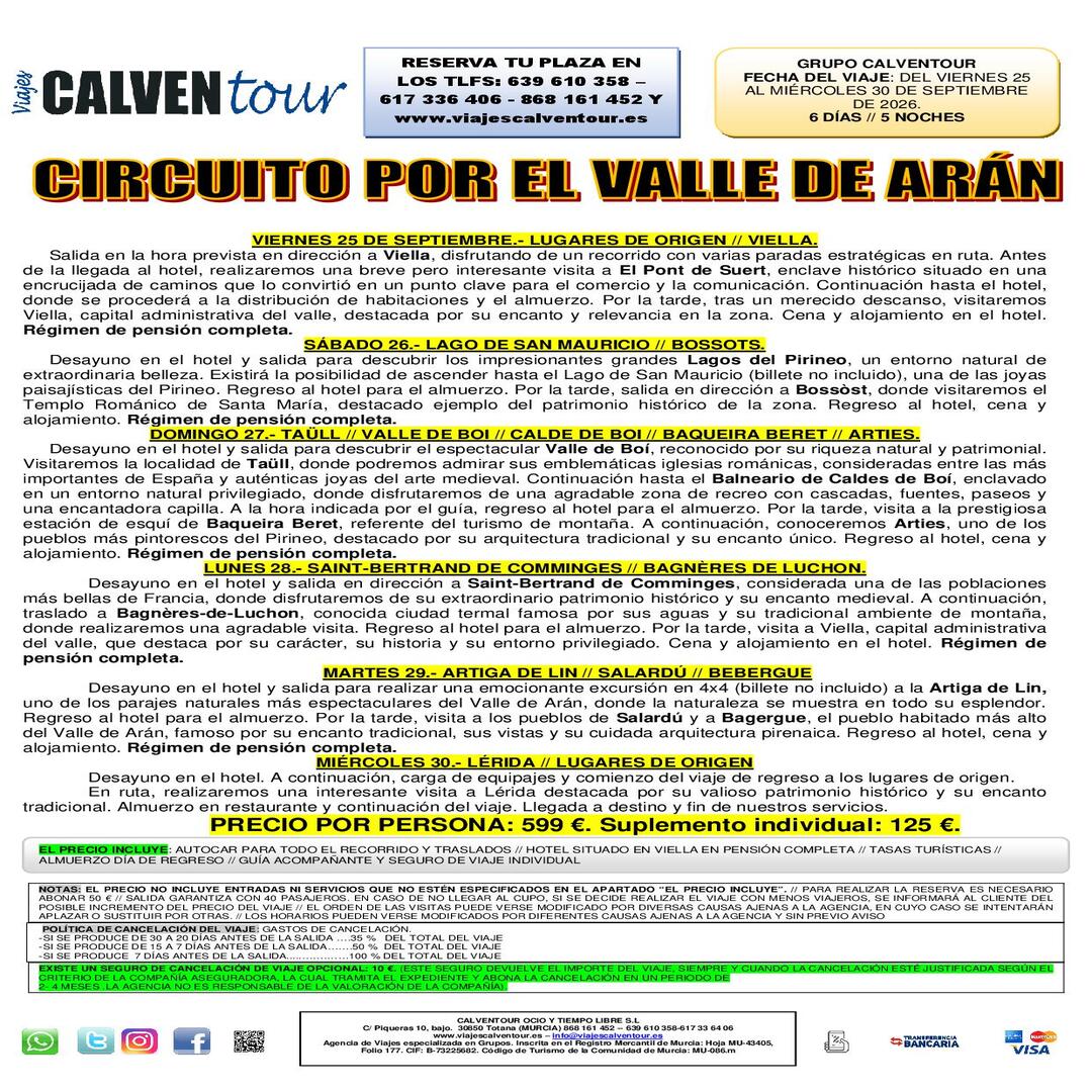 CIRCUITO POR EL VALLE DE ARÁN. DEL 25 AL 30 DE SEPTIEMBRE DE 2026. - Imagen 2