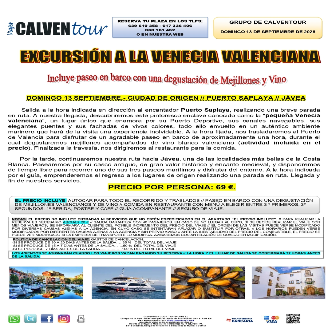 EXCURSIÓN A LA VENECIA VALENCIANA. DOMINGO 13 DE SEPTIEMBRE 2026. - Imagen 2