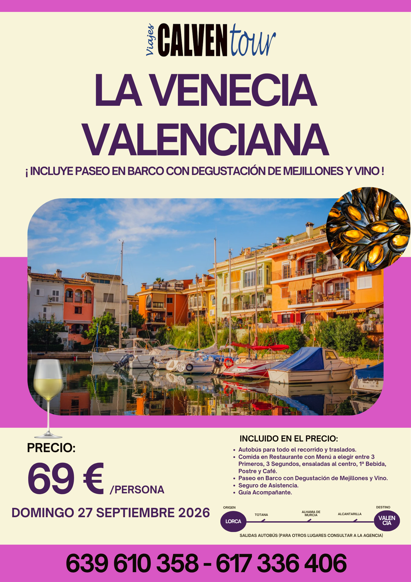 EXCURSIÓN A LA VENECIA VALENCIANA. DOMINGO 27 DE SEPTIEMBRE 2026.