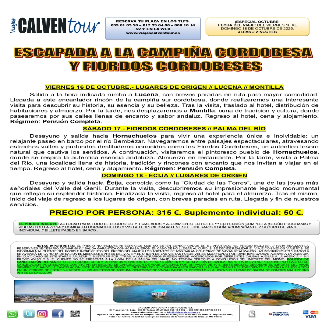ESCAPADA A LA CAMPIÑA CORDOBESA Y FIORDOS CORDOBESES. DEL 16 AL 18 DE OCTUBRE 2026. - Imagen 3