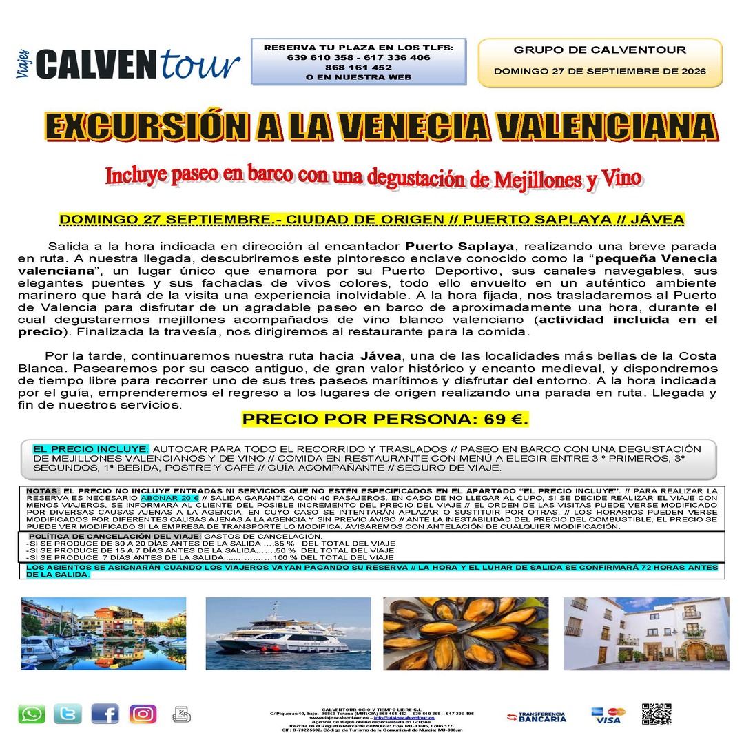 EXCURSIÓN A LA VENECIA VALENCIANA. DOMINGO 27 DE SEPTIEMBRE 2026. - Imagen 2